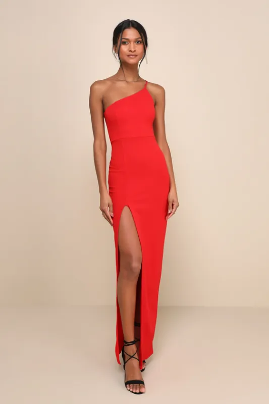 Keeper of My Heart Red One-Shoulder Maxi Dress sold by Lulus