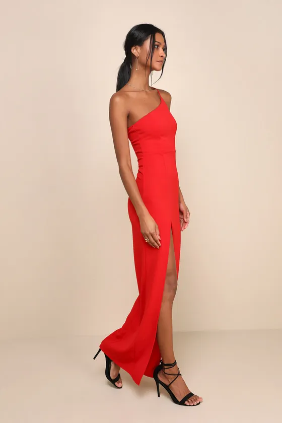 Keeper of My Heart Red One-Shoulder Maxi Dress sold by Lulus product image thumbnail 3