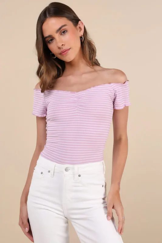 Easily Ideal Lilac Striped Lettuce Hem Short Sleeve Top sold by Lulus