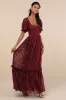 Phenomenal Sweetness Burgundy Floral Burnout Bustier Maxi Dress sold by Lulus