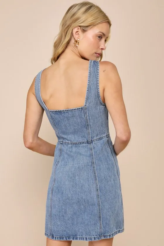 Trending Moment Medium Wash Zip-Front Denim Mini Dress sold by Lulus product image thumbnail 3
