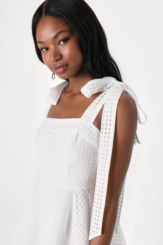 Forever Darling White Gingham Burnout Tie-Strap Mini Dress sold by Lulus product image thumbnail 3