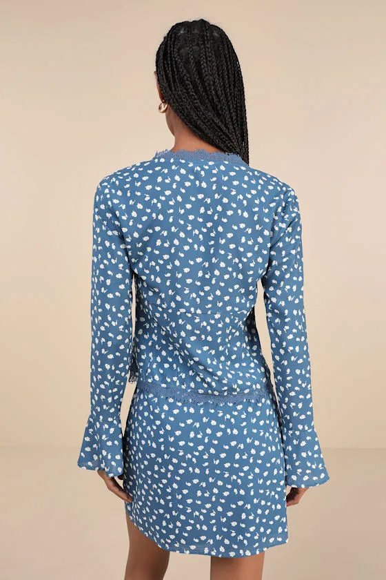 Adorable Composure Blue Floral Lace Tie-Front Long Sleeve Top sold by Lulus product image thumbnail 2