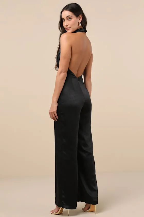 Sensationally Sophisticated Black Satin Halter Vest Jumpsuit sold by Lulus product image thumbnail 2