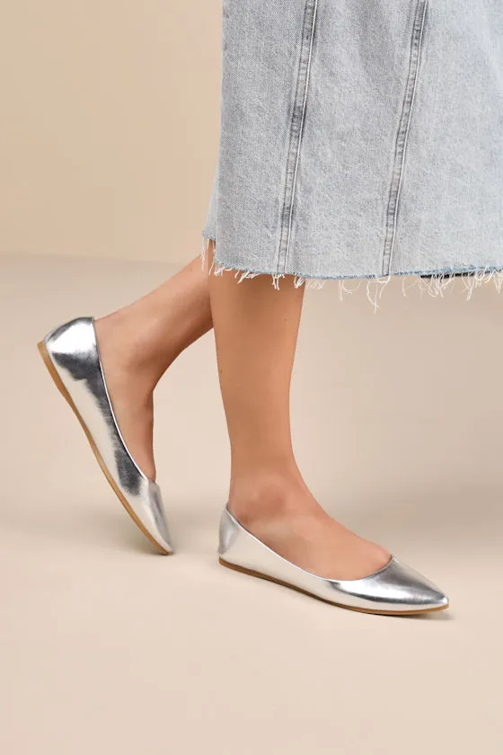 Holly Silver Metallic Flats sold by Lulus