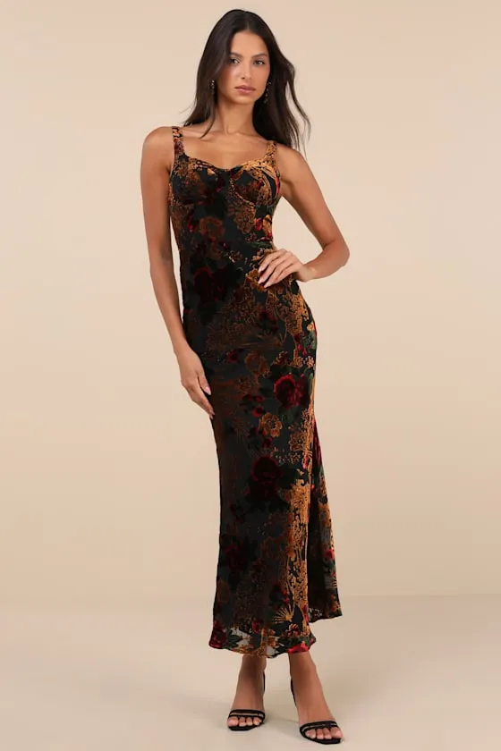 Effortlessly Refined Black Velvet Burnout Maxi Dress sold by Lulus