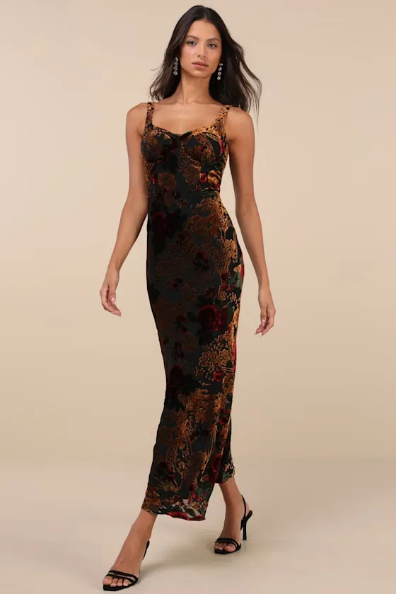 Effortlessly Refined Black Velvet Burnout Maxi Dress sold by Lulus product image thumbnail 4