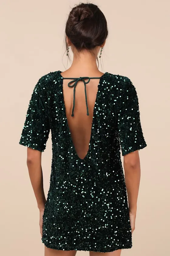 Marca Emerald Green Sequin Tie-Back Short Sleeve Shift Dress sold by Lulus product image thumbnail 2
