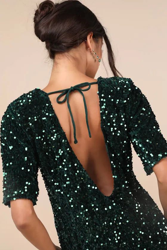 Marca Emerald Green Sequin Tie-Back Short Sleeve Shift Dress sold by Lulus product image thumbnail 4