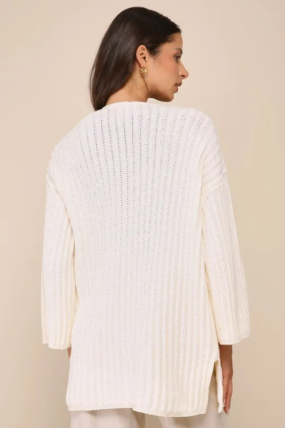 Absolute Comfort Ivory Ribbed Open-Front Cardigan sold by Lulus product image thumbnail 3