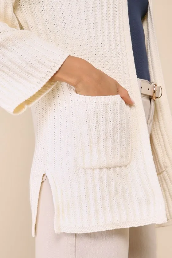 Absolute Comfort Ivory Ribbed Open-Front Cardigan sold by Lulus product image thumbnail 4