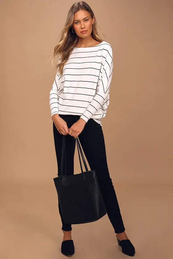 Verla White and Black Striped Dolman Sleeve Sweater Top sold by Lulus product image thumbnail 2