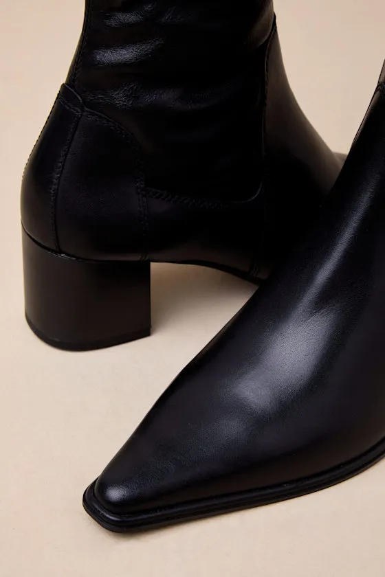 Giselle Black Leather Pointed-Toe Knee-High Boots sold by Lulus product image thumbnail 3