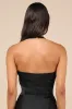 Expertly Chic Black Satin Pleated Halter Bodysuit sold by Lulus