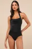 Expertly Chic Black Satin Pleated Halter Bodysuit sold by Lulus