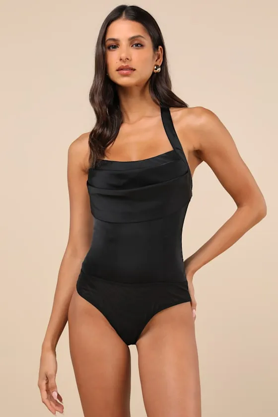 Expertly Chic Black Satin Pleated Halter Bodysuit sold by Lulus product image thumbnail 4