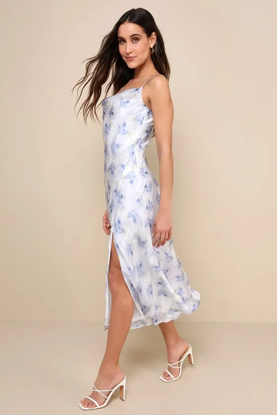 Dreamy Direction Ivory Floral Organza Cowl Slip Midi Dress sold by Lulus product image thumbnail 2