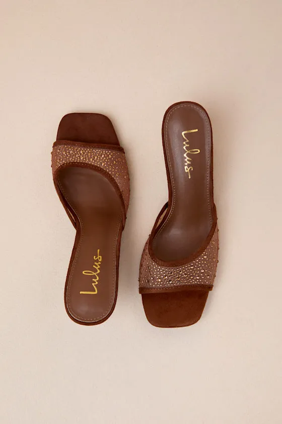 Delannie Brown Suede Mesh Rhinestone High Heel Slide Sandals sold by Lulus product image thumbnail 4