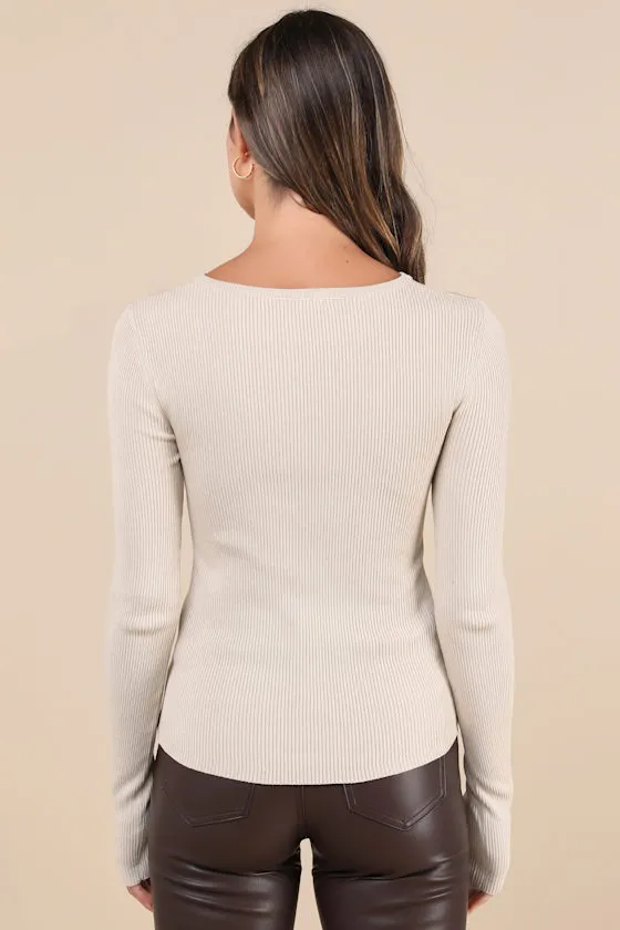 Sheer-ly Captivating Beige Ribbed Knit Mesh Long Sleeve Top sold by Lulus product image thumbnail 2