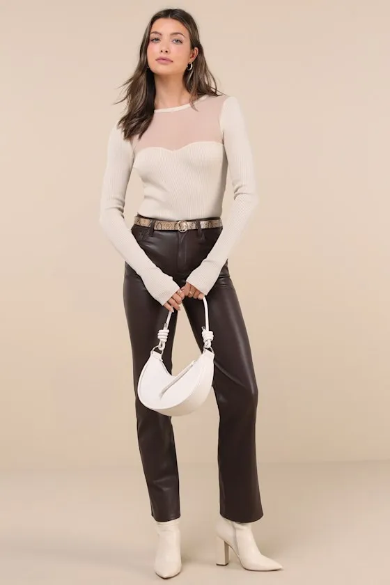 Sheer-ly Captivating Beige Ribbed Knit Mesh Long Sleeve Top sold by Lulus product image thumbnail 3