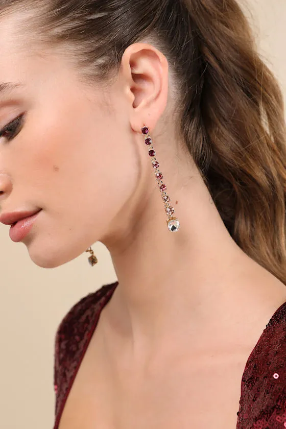 Sparkling Instinct Gold and Pink Rhinestone Drop Earrings sold by Lulus