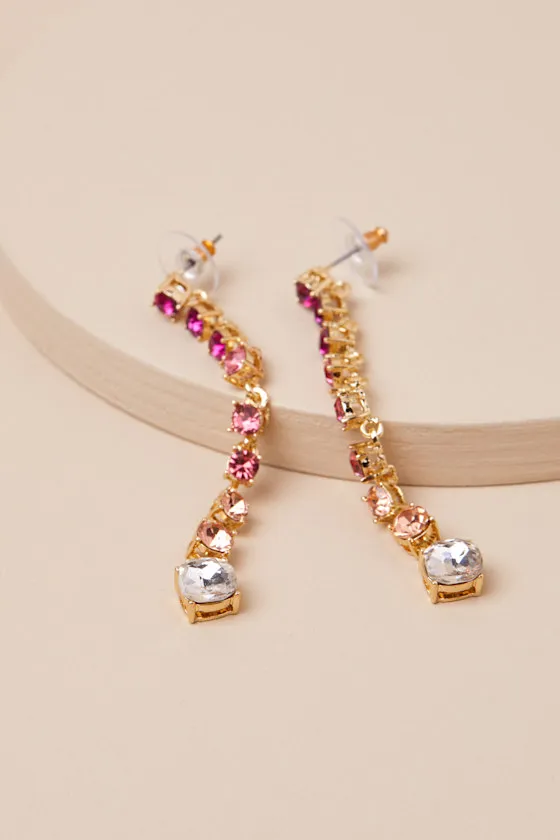 Sparkling Instinct Gold and Pink Rhinestone Drop Earrings sold by Lulus product image thumbnail 2