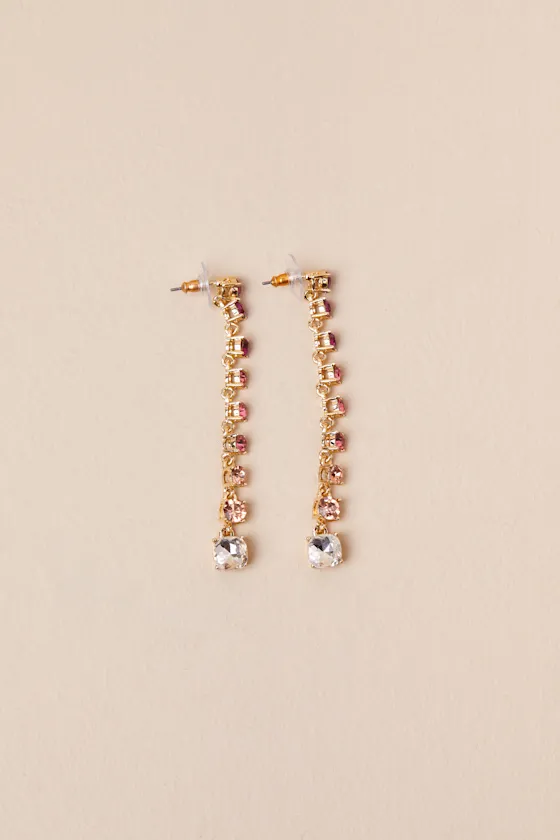 Sparkling Instinct Gold and Pink Rhinestone Drop Earrings sold by Lulus product image thumbnail 4