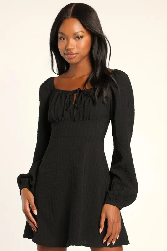 Bring Your Best Black Long Sleeve Mini Skater Dress sold by Lulus