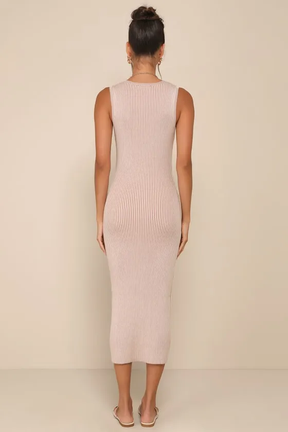 Positively Sophisticated Taupe Button-Front Midi Sweater Dress sold by Lulus product image thumbnail 2