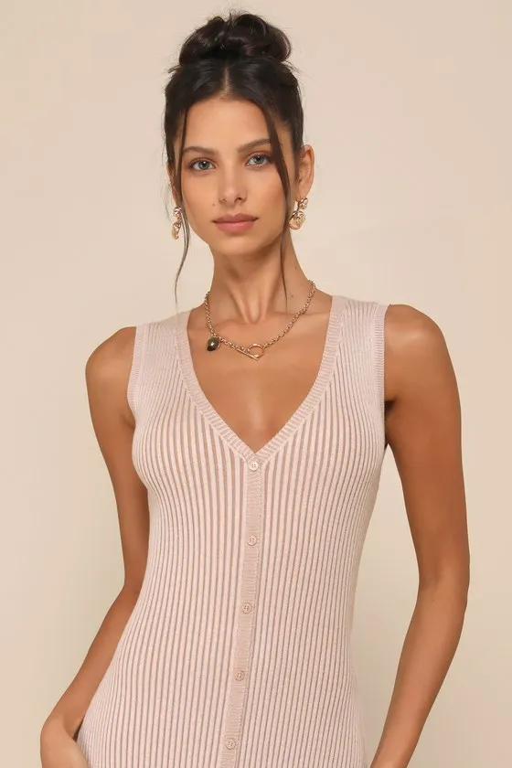 Positively Sophisticated Taupe Button-Front Midi Sweater Dress sold by Lulus product image thumbnail 3