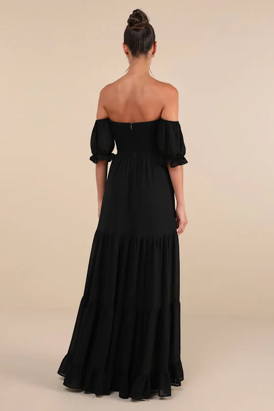 Exceptionally Gorgeous Black Chiffon Off-the-Shoulder Maxi Dress sold by Lulus product image thumbnail 3