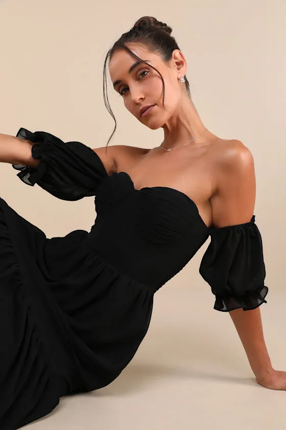 Exceptionally Gorgeous Black Chiffon Off-the-Shoulder Maxi Dress sold by Lulus product image thumbnail 4