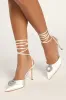 Malloryy White Satin Rhinestone Lace-Up Pointed-Toe Pumps sold by Lulus