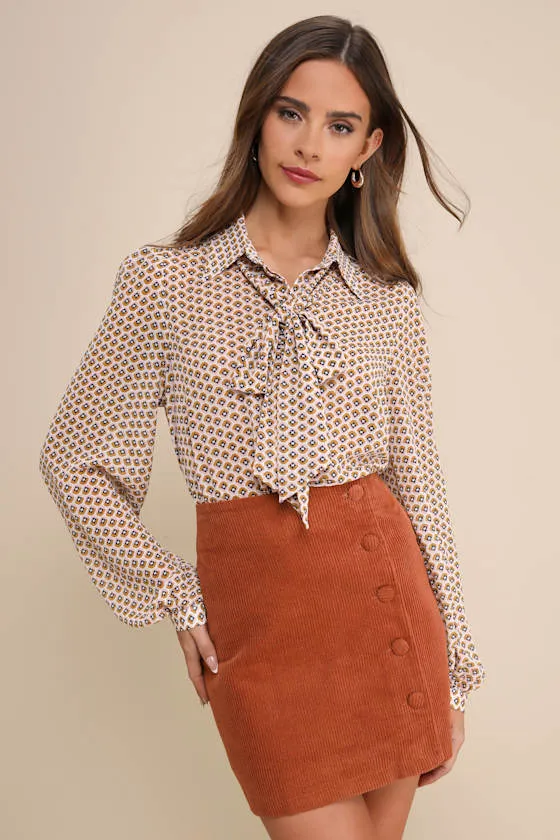 Katherina Rust Brown Button Front Corduroy Skirt sold by Lulus product image thumbnail 2