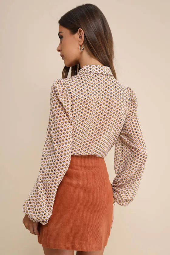Katherina Rust Brown Button Front Corduroy Skirt sold by Lulus product image thumbnail 3