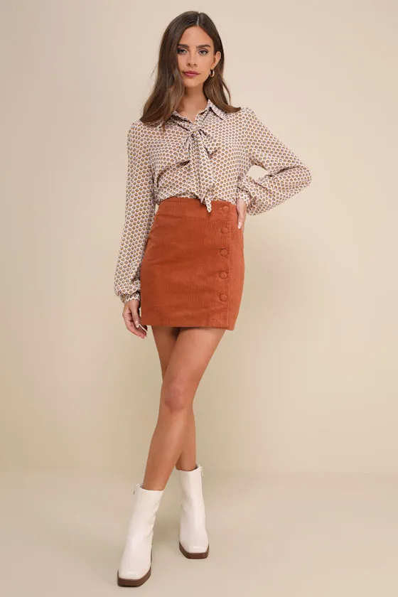 Katherina Rust Brown Button Front Corduroy Skirt sold by Lulus product image thumbnail 4
