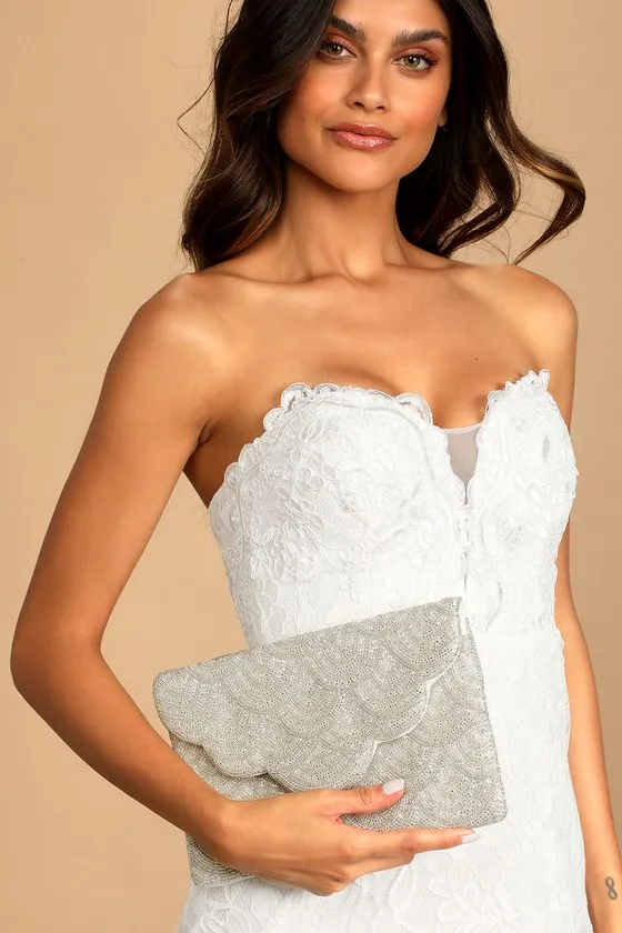 Touch of Brilliance Silver Beaded Clutch sold by Lulus