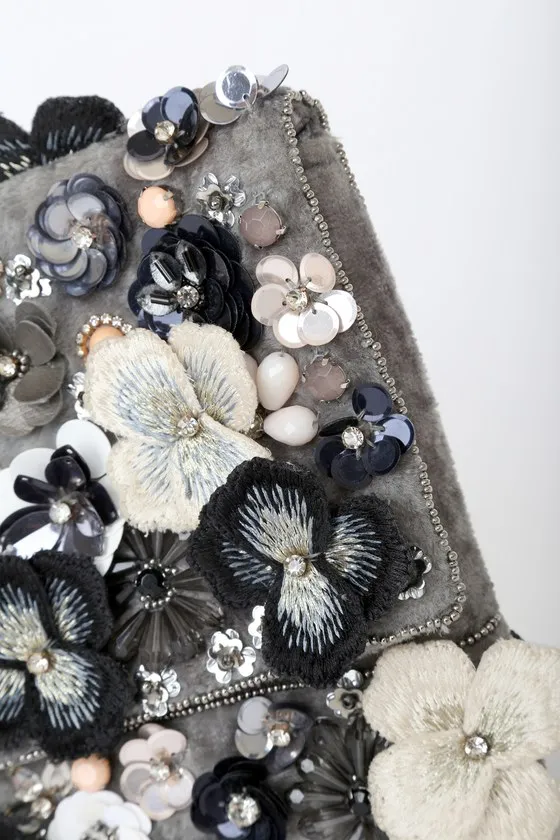 Blossom With Style Grey Velvet Multi Floral Sequin Beaded Clutch sold by Lulus product image thumbnail 4