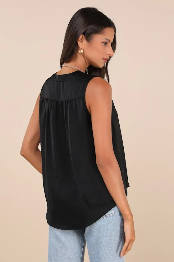 Compelling Simplicity Black Satin V-Neck Tank Top sold by Lulus product image thumbnail 2