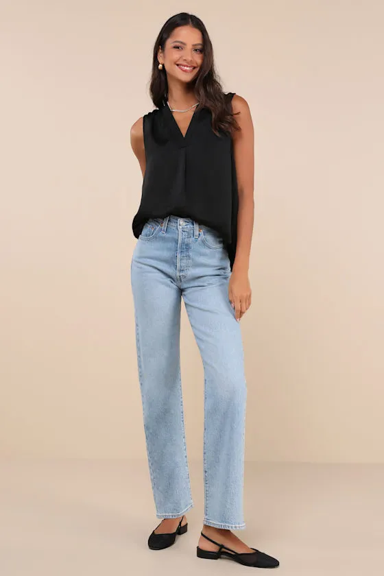 Compelling Simplicity Black Satin V-Neck Tank Top sold by Lulus product image thumbnail 3