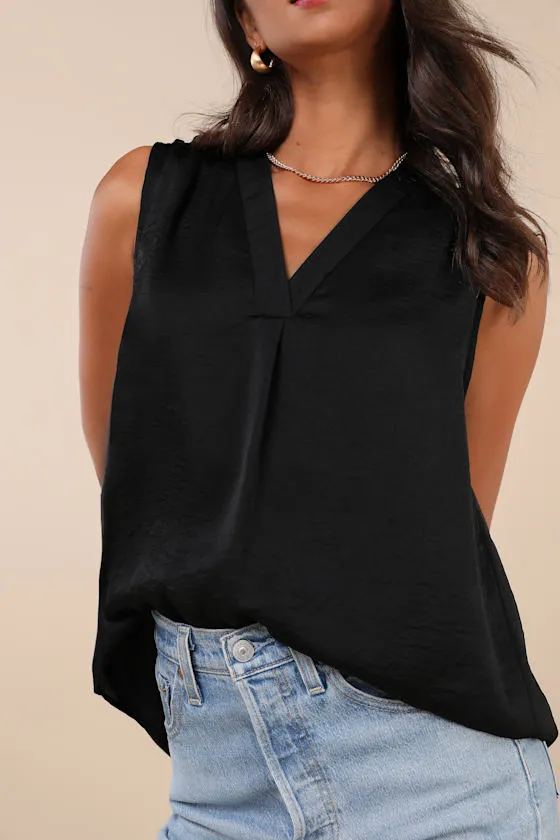 Compelling Simplicity Black Satin V-Neck Tank Top sold by Lulus product image thumbnail 4