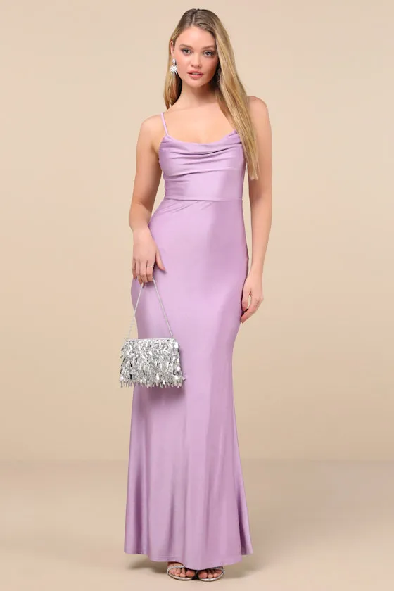 Cute Definition Lavender Slinky Knit Cowl Neck Maxi Dress sold by Lulus