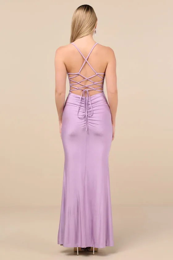 Cute Definition Lavender Slinky Knit Cowl Neck Maxi Dress sold by Lulus product image thumbnail 2