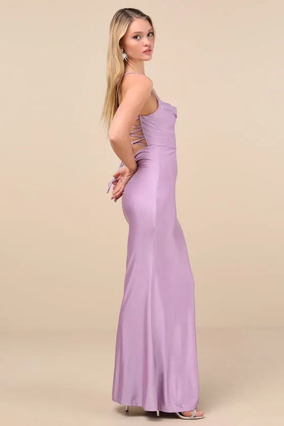 Cute Definition Lavender Slinky Knit Cowl Neck Maxi Dress sold by Lulus product image thumbnail 4