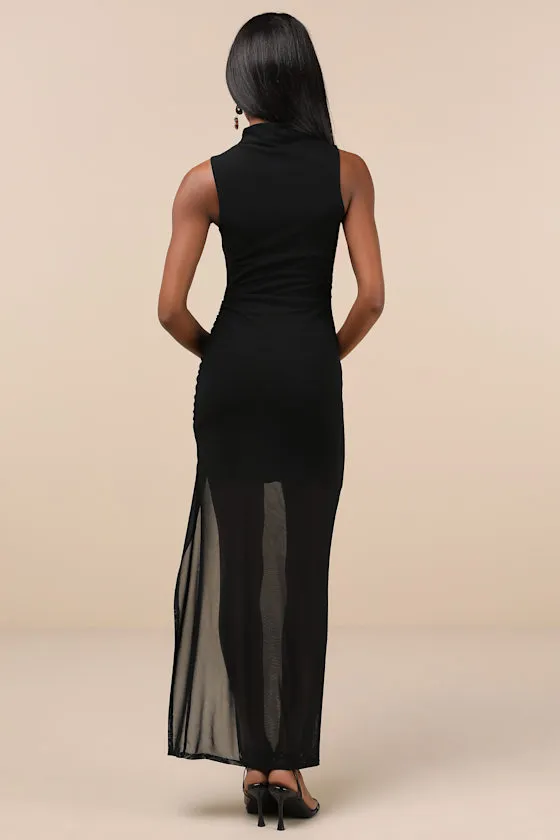 Renowned Glamour Black Mesh Mock Neck Maxi Dress sold by Lulus product image thumbnail 2