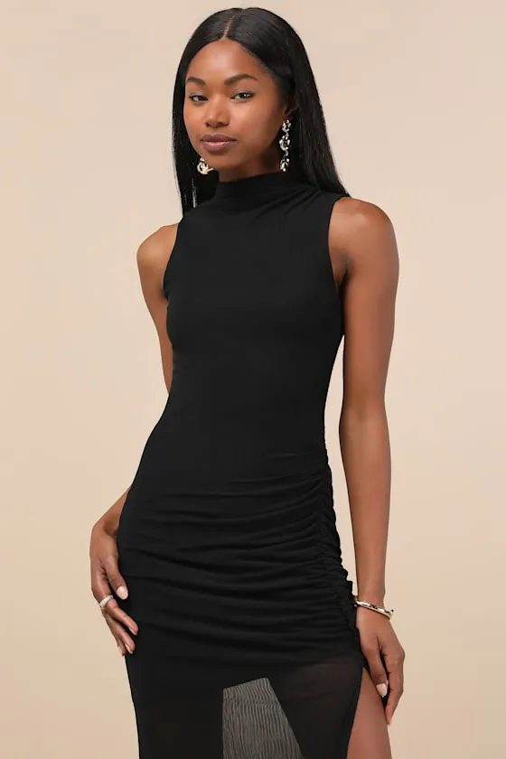 Renowned Glamour Black Mesh Mock Neck Maxi Dress sold by Lulus product image thumbnail 4