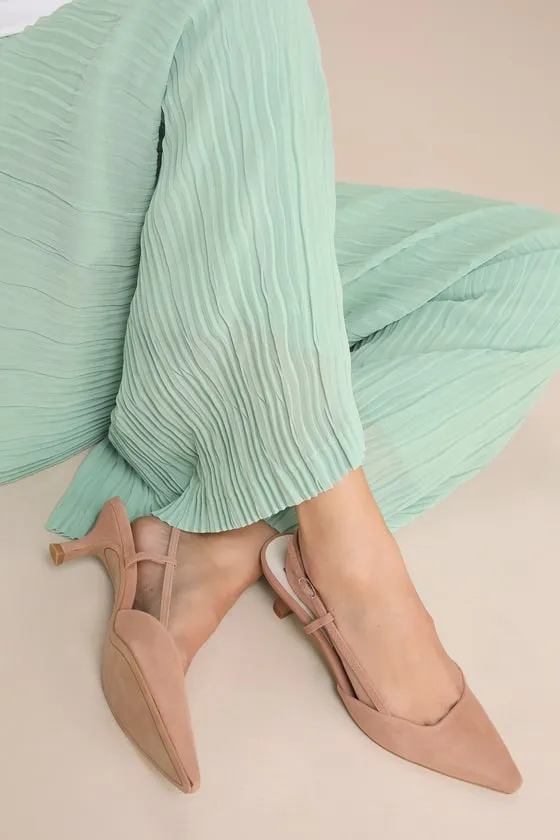 Odela Toffee Suede Leather Pointed-Toe Slingback Pumps sold by Lulus