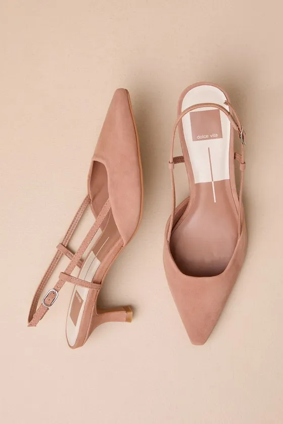 Odela Toffee Suede Leather Pointed-Toe Slingback Pumps sold by Lulus product image thumbnail 3