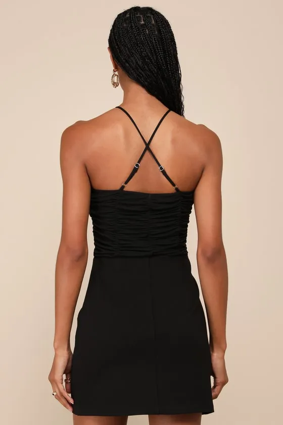Coy Favorite Black Mesh Ruched Halter Bodysuit sold by Lulus product image thumbnail 3
