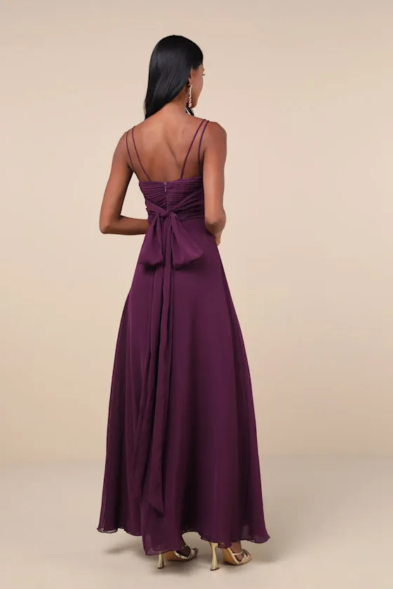 Admirable Grace Dark Plum Chiffon Pleated Maxi Dress sold by Lulus product image thumbnail 2